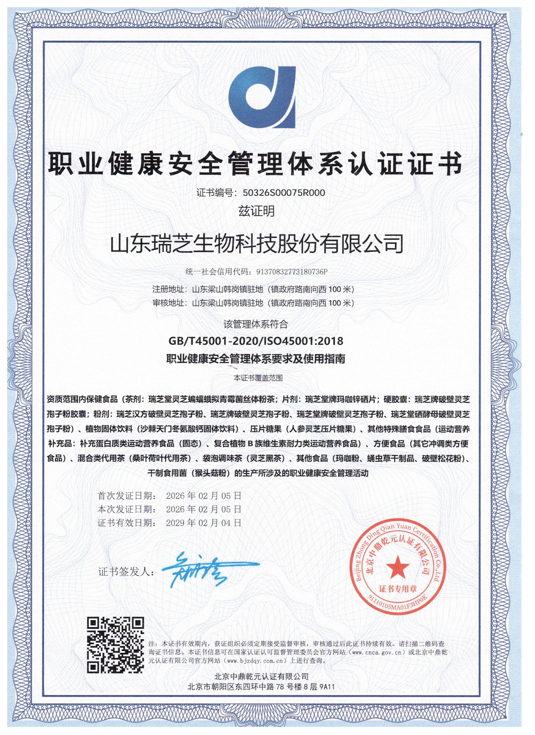 职业健康安全管理体系认证